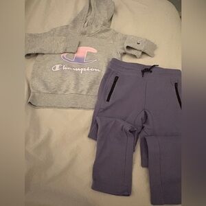 Champion Kids' Gray Hoodie and  GapFit Purple Joggers pants size 4y (bundle)